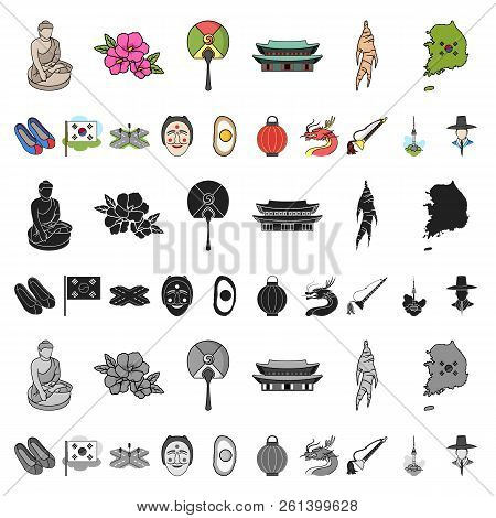 Country South Korea Cartoon Icons In Set Collection For Design.travel And Attraction Vector Symbol S