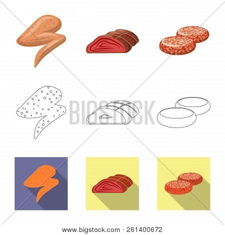 Isolated Object Of Meat And Ham Symbol. Set Of Meat And Cooking Vector Icon For Stock.