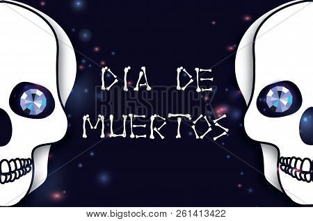 Day Of The Dead. Paper Cut Skull For Mexican Celebration. Traditional Mexico Skeleton. Blue Diamond 