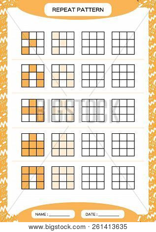 Repeat Orange Pattern. Cube Grid With Squares. Special For Preschool Kids. Worksheet For Practicing 