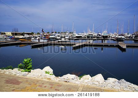 SANTA MARTA, COLOMBIA, 03 AUGUST, 2018: Marina of Santa Marta Resort, Maddalena County, Colombia, South America