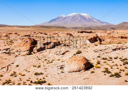 Ollague Volcano Is A Massive Stratovolcano On The Border Between Bolivia And Chile.
