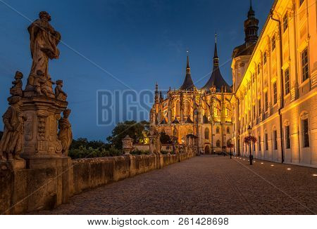 The Cathedral Of St Barbara At Night, Kutna Hora, Czech Republic, Europe.