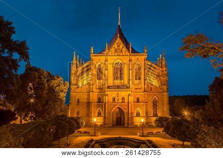 The Cathedral Of St Barbara At Night, Kutna Hora, Czech Republic, Europe.