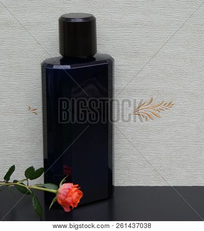 Eau De Toilette, Large Perfume Bottle In Front Of The Satin Wallcovering Elysee Decorated With An En