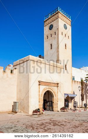 City Tower In Essaouira Medina. Essaouira Is A City In The Western Moroccan Region Of Marrakesh Safi