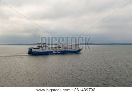 Editorial 08.09.2018 Turku Finland, Ms Finnfellow Of Finnlines In The Turku Archipelago Heading To N
