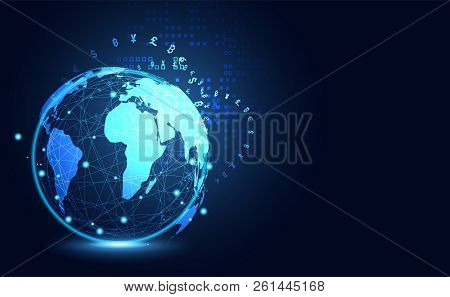 Abstract Big Data Communication Technology Global Digital Cryptocurrency Concept Global Blockchain.