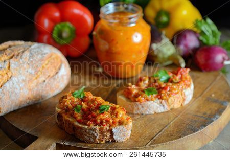 Homemade Vegetable Salad And Bread On Wooden Table