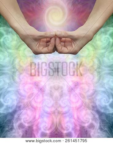 Meditation Message Background - Female Hands Shaped In Amida Buddha Samahita Mudra Hand Position Wit