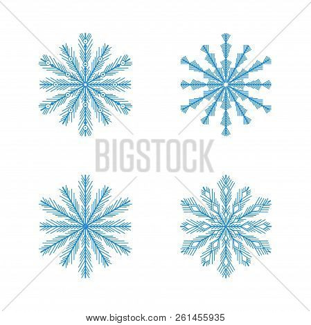Set of blue cristal ice cold winter snowflakes