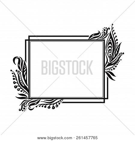 Black And White Vector Floral Rectangular Frame