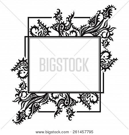 Black And White Vector Floral Rectangular Frame