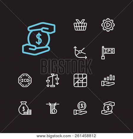 Financial Icons Set. Invest Money And Financial Icons With Stock Symbol, Market Order And Broker. Se