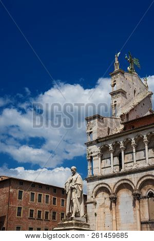 St Michael In Foro Square Ancinet Monuments In Lucca Medieval  Historic Center (with Copy Space Abov