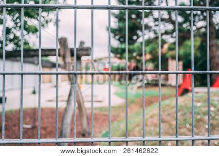 Security Fence In Front Of The Kindergarten