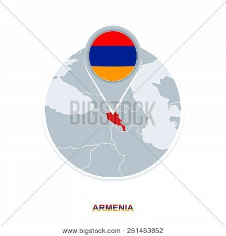 Armenia Map And Flag, Vector Map Icon With Highlighted Armenia