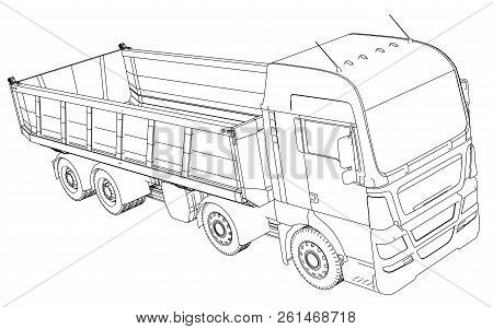 Semi-trailer Dump Truck Sketch Isolated On White Background