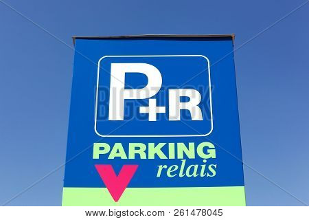 Voiron, France - June 1, 2018: Park And Ride Car Park Sign In France