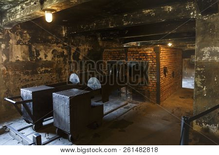 Oswiecim, Poland - August 22, 2018: Crematory In Former German Nazi Concentration And Extermination 