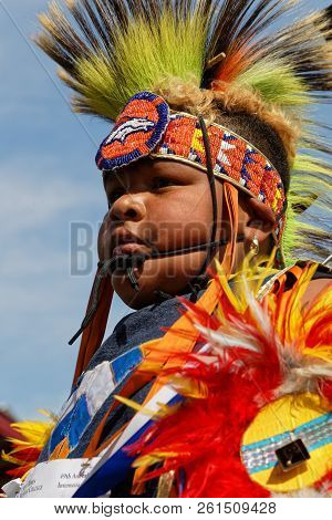 Bismark, North Dakota, September 8, 2018 : A Dancer Of The 49Th Annual United Tribes Pow Wow, One La