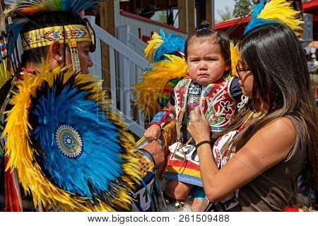 Bismark, North Dakota, September 8, 2018 : A Family At The 49Th Annual United Tribes Pow Wow, One La