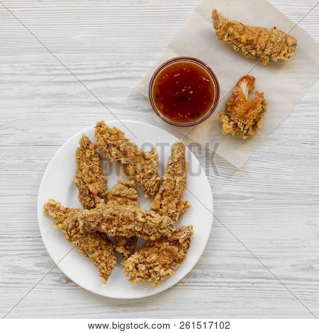 Chicken Tenders With Sauce, Overhead View. Close-up.