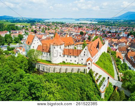 Hohes Schloss Fussen Or Gothic High Castle Of The Bishops Aerial Panoramic View, Germany. Hohes Schl
