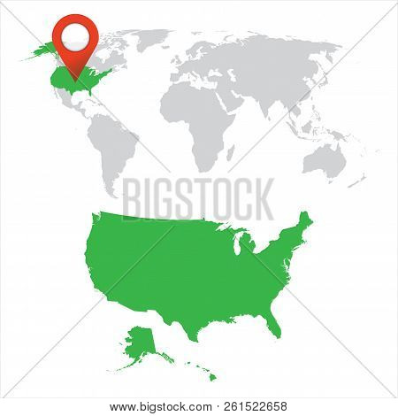 Detailed Map Of Usa And World Map Navigation Set. Flat Vector Il