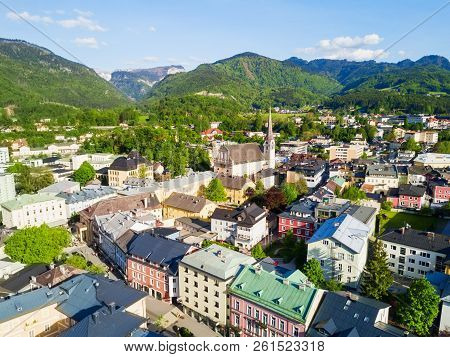 Bad Ischl Aerial Panoramic View, Austria. Bad Ischl Is A Spa Town In The Centre Of The Salzkammergut