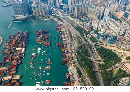 Kowloon West, Hong Kong, 14 September 2018:- Hong Kong harbor and typhoon shelter