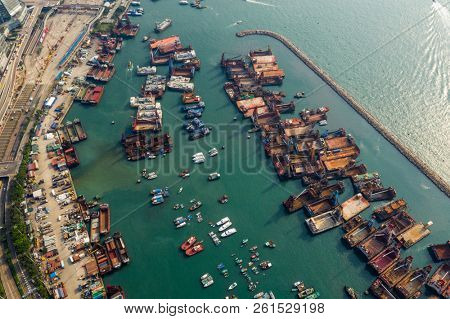 Kowloon West, Hong Kong, 14 September 2018:- Typhoon shelter in Hong Kong city