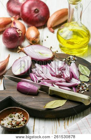 Chopped Red Onions. Ingredients For Onion Chutney, Marmalade, Jam, Marinade,  Confiture, Pickle.  Pr