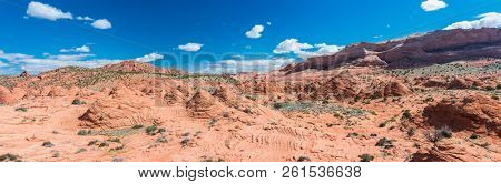 Vivid sandstone formation in Coyote Buttes North. These formations could be seen in Paria Canyon-Vermilion Cliffs Wilderness between the towns of Kanab, Utah and Page, Arizona. USA. Panorama