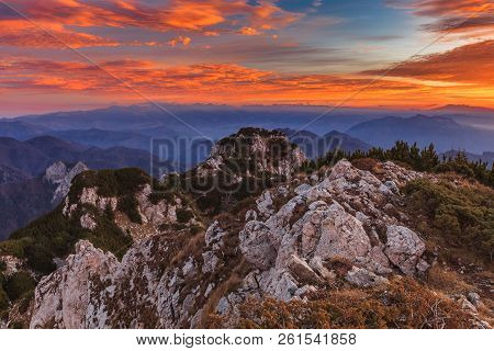 Sunrise In The Buila Vanturarita Mountains, Romania