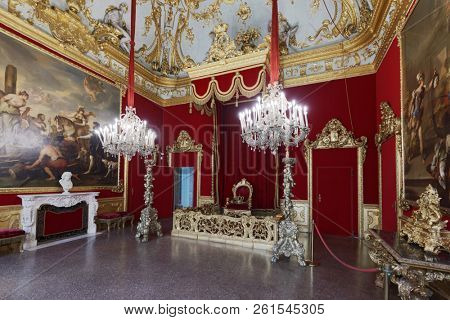 GENOA, ITALY - AUGUST 5, 2018: Interior of Palazzo Reale, the Royal Palace. Since 2006, the palace is the part of UNESCO World Heritage site