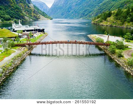 Gudvangen Is A Village In Flamsdalen, At The Aurlandsfjorden A Branch Of Sognefjorden, Municipality 
