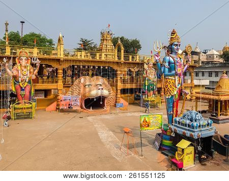 Dwarapudi, India - Circa January, 2018. Architecture Of Ayyappa Swamy Temple In Dwarapudi, India.