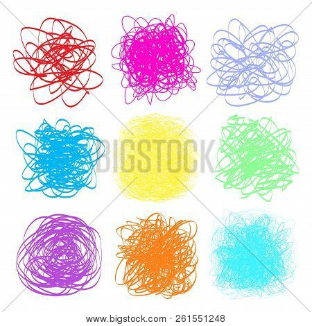 Colored Tangled Patterns On White. Chaotic Stripes. Backgrounds With Lines And Waves. Universal Chao