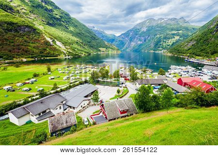 Geiranger Is A Small Tourist Village In Sunnmore Region Of Norway. Geiranger Lies At The Geirangerfj
