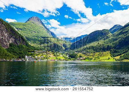Geiranger Is A Small Tourist Village In Sunnmore Region Of Norway. Geiranger Lies At The Geirangerfj