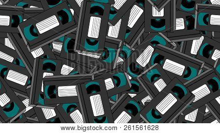 Texture, Seamless Pattern Of Old Retro Wines Gray Antique Analog Hipster Film Video Cassettes For A 