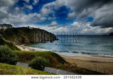 Ocean coast in the north west of Spain, Galicia region, little town of Porto de Espasante, urban beaches detail
