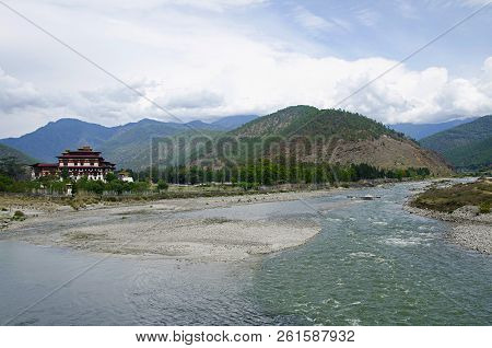 Pungtang Dechen Photrang Dzong Or Palace Of Great Bliss. Long View. Administrative Centre. Punakha D