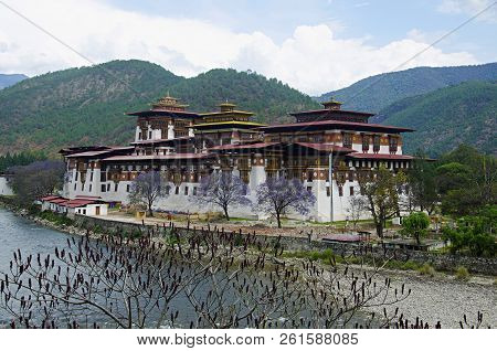 Pungtang Dechen Photrang Dzong Or Palace Of Great Bliss. Closer View. Administrative Centre. Punakha