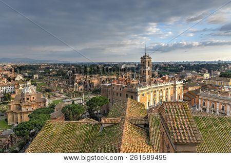 Aerial View Of The Tabularium, In The Roman Forum, Where Records Were Kept In Ancient Roman Times.
