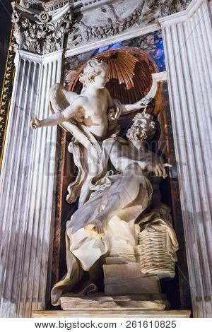Rome, Italy - March 20, 2018: Bernini Sculpture In The Chigi Chapel In Basilica Of Santa Maria Del P