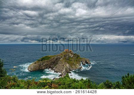 San Juan De Gaztelugatxe Church Under The Storm