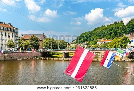 Flags Of The Eu Countries At The Moselle River In Epinal, The Vosges Department Of France