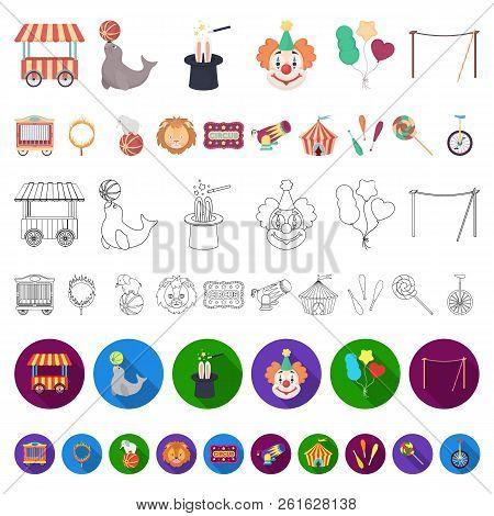 Circus And Attributes Cartoon Icons In Set Collection For Design. Circus Art Vector Symbol Stock Web